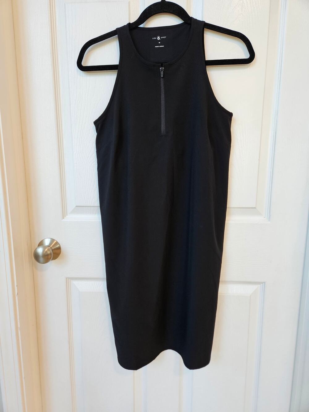 Lou & Grey Athleisure Tank Dress XS Black Zip Front Built In Shelf Bra